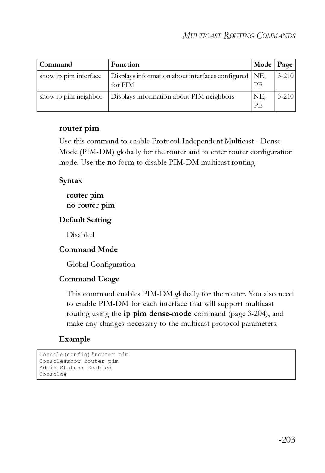 SMC Networks SMC8612XL3 F 1.0.1.3 manual Syntax Router pim no router pim Default Setting 