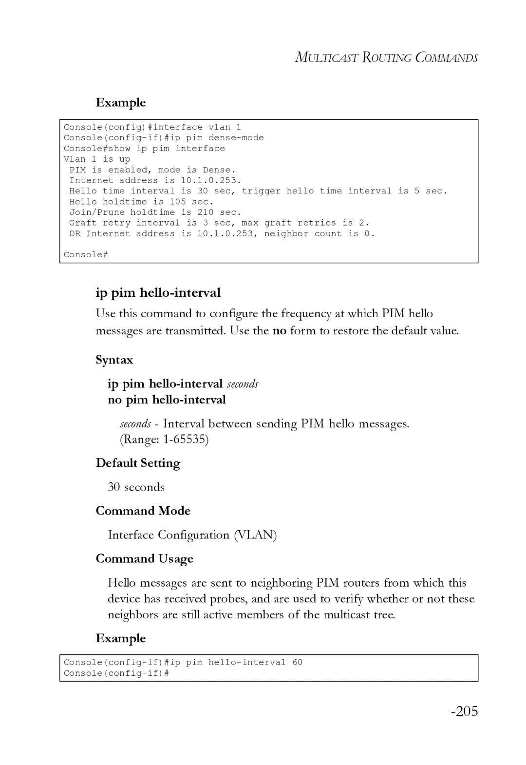 SMC Networks SMC8612XL3 F 1.0.1.3 manual Syntax Ip pim hello-interval seconds no pim hello-interval 