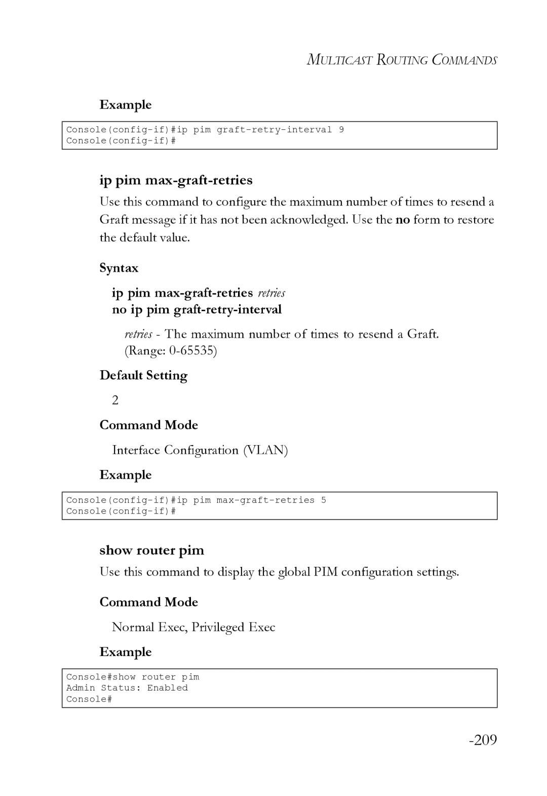 SMC Networks SMC8612XL3 F 1.0.1.3 manual Ip pim max-graft-retries, Show router pim 