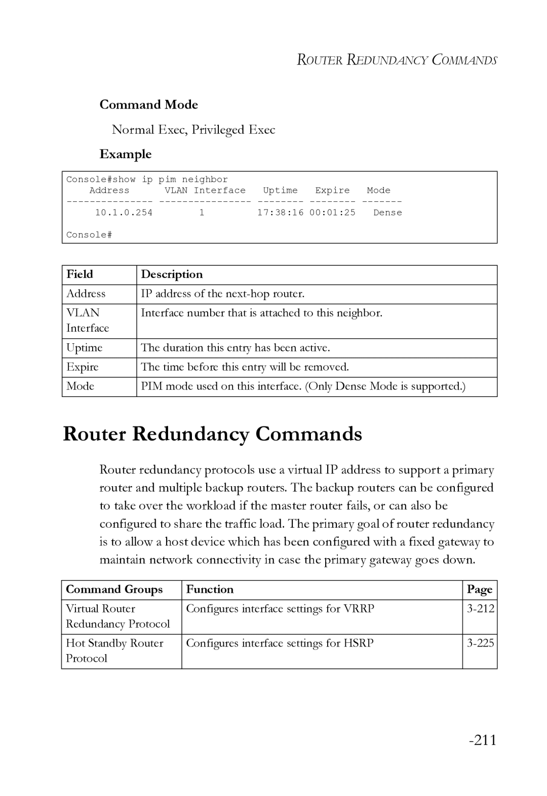 SMC Networks SMC8612XL3 F 1.0.1.3 manual Router Redundancy Commands, 211 