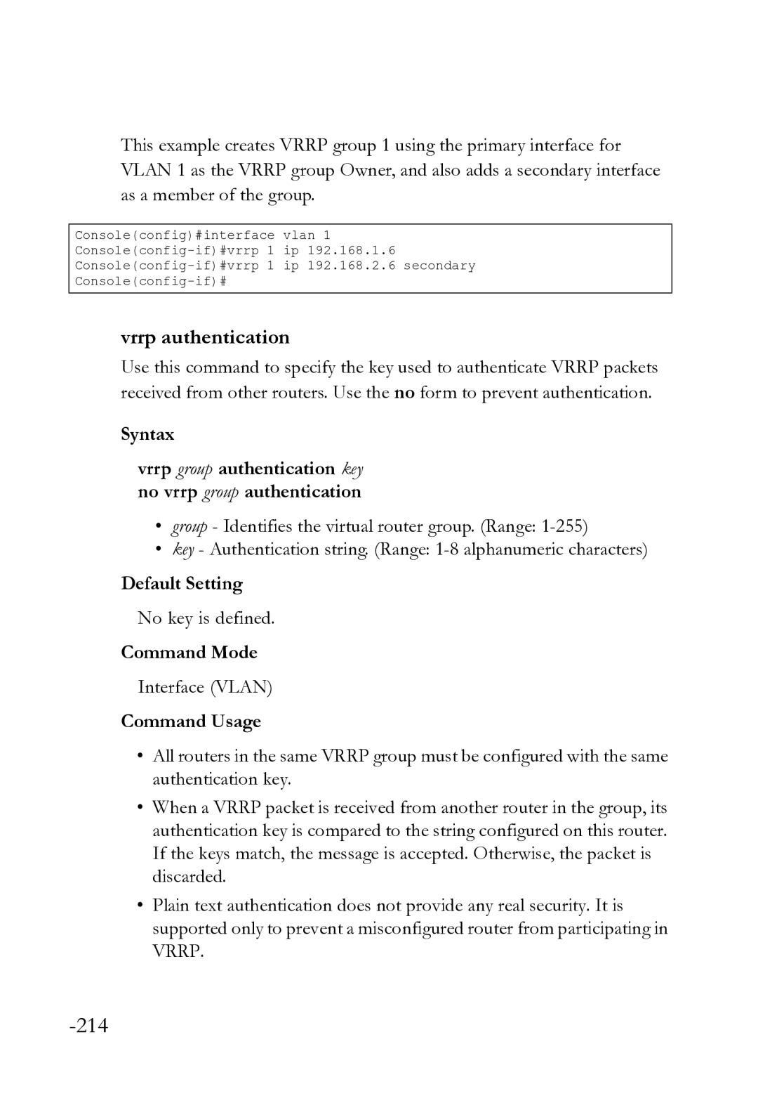 SMC Networks SMC8612XL3 F 1.0.1.3 manual Vrrp authentication, No key is defined 