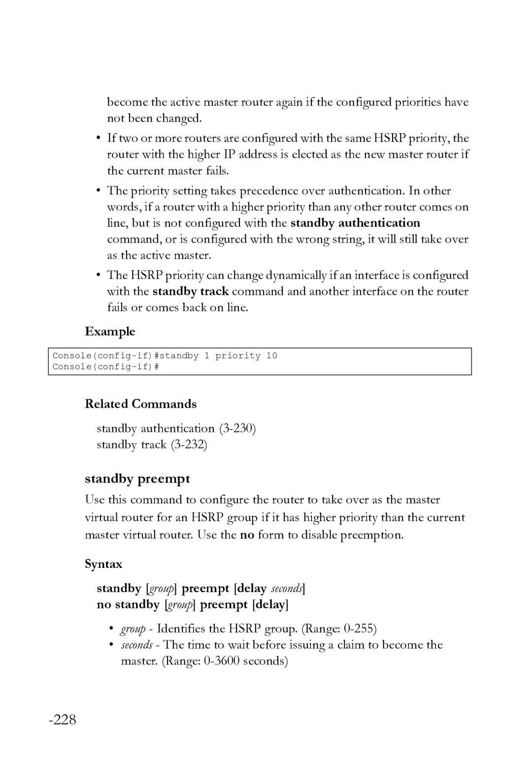 SMC Networks SMC8612XL3 F 1.0.1.3 manual Standby preempt, Standby authentication 3-230 standby track 