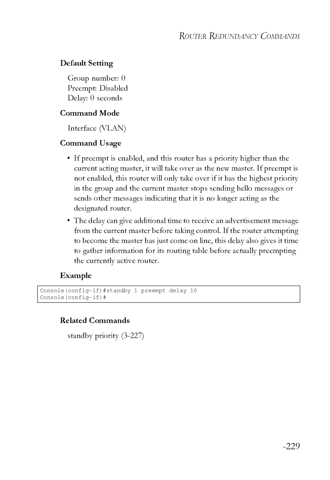 SMC Networks SMC8612XL3 F 1.0.1.3 manual Group number Preempt Disabled Delay 0 seconds, Standby priority 