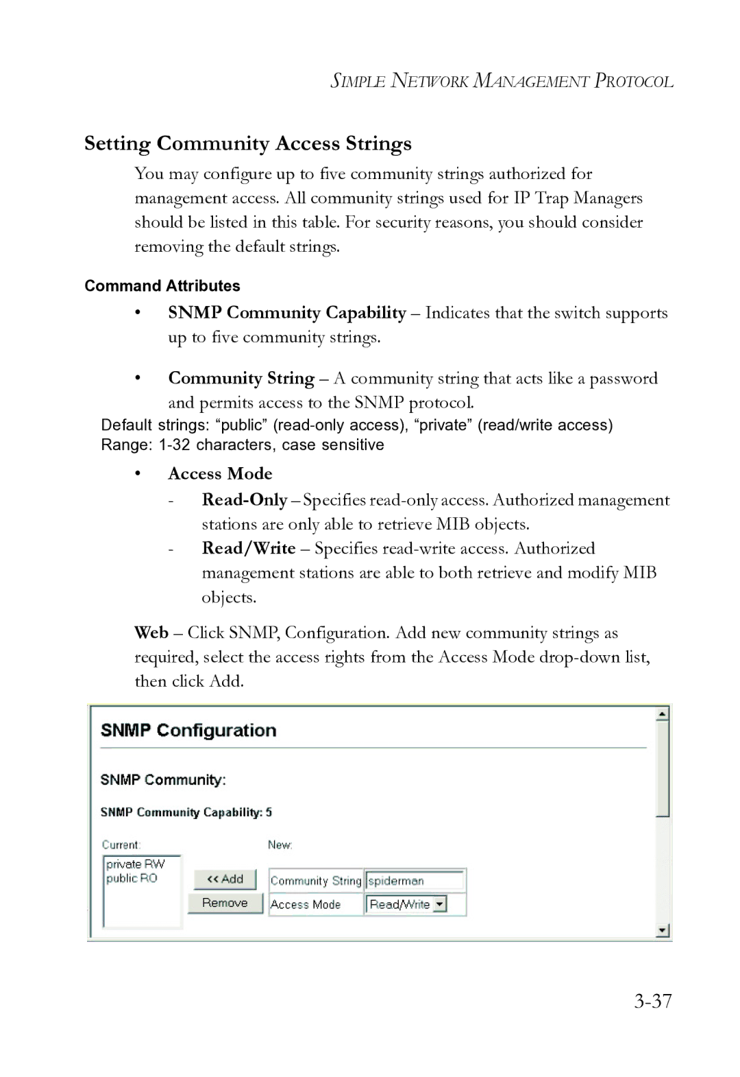 SMC Networks SMC8612XL3 F 1.0.1.3 manual Setting Community Access Strings, Access Mode 