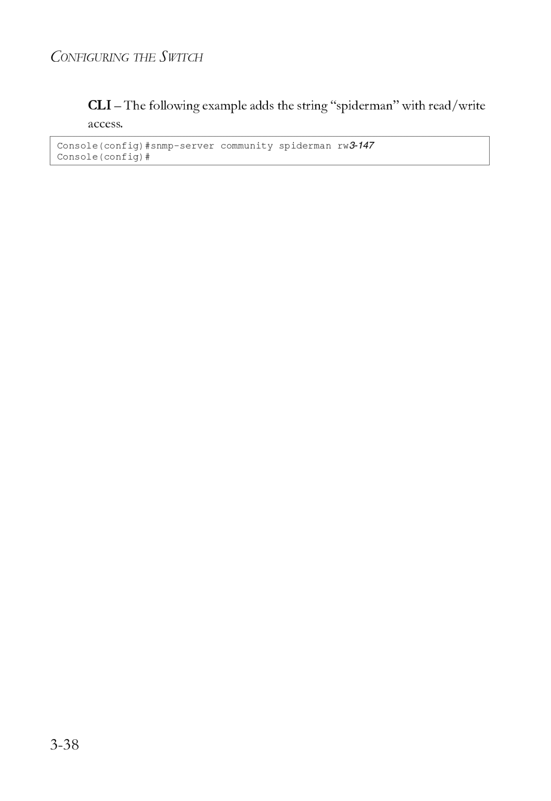 SMC Networks SMC8612XL3 F 1.0.1.3 manual Consoleconfig#snmp-server community spiderman rw3-147 