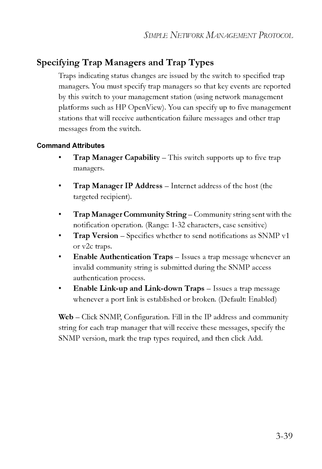 SMC Networks SMC8612XL3 F 1.0.1.3 manual Specifying Trap Managers and Trap Types 