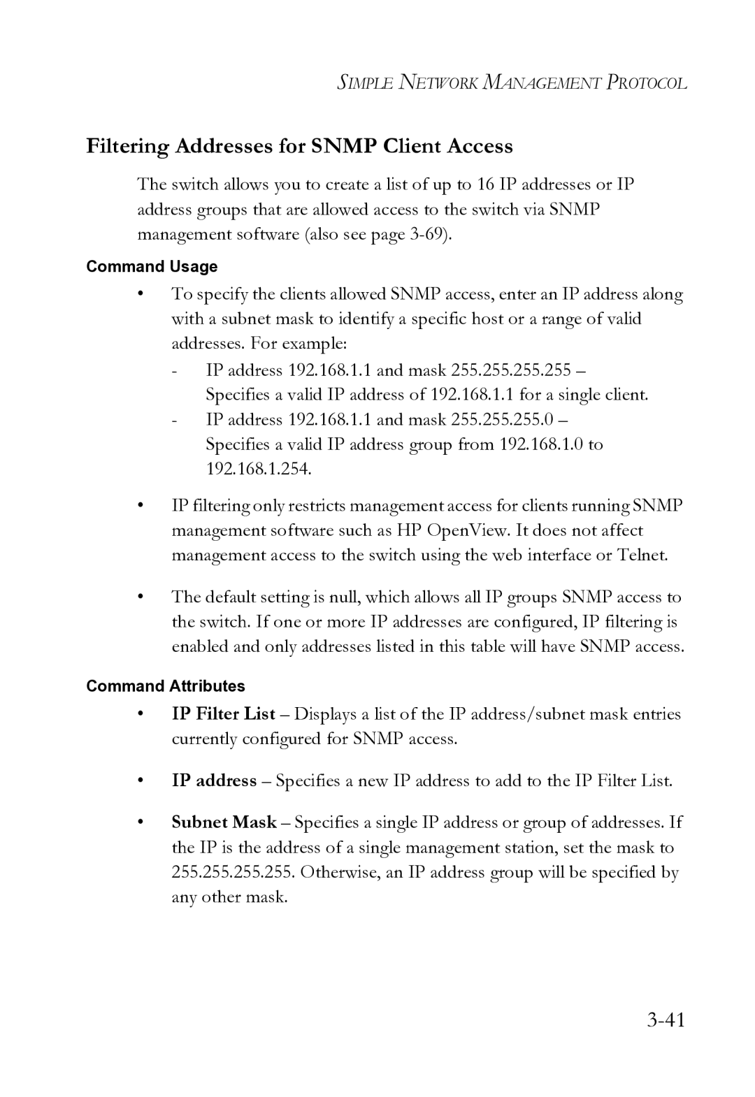 SMC Networks SMC8612XL3 F 1.0.1.3 manual Filtering Addresses for Snmp Client Access 