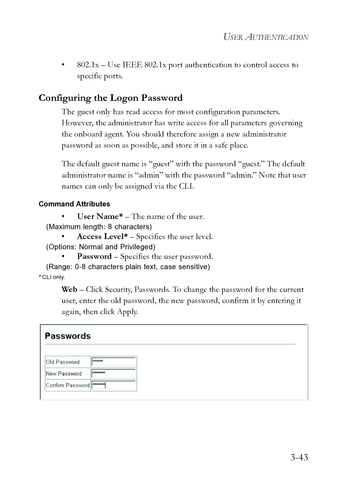 SMC Networks SMC8612XL3 F 1.0.1.3 manual Configuring the Logon Password, User Name* The name of the user 