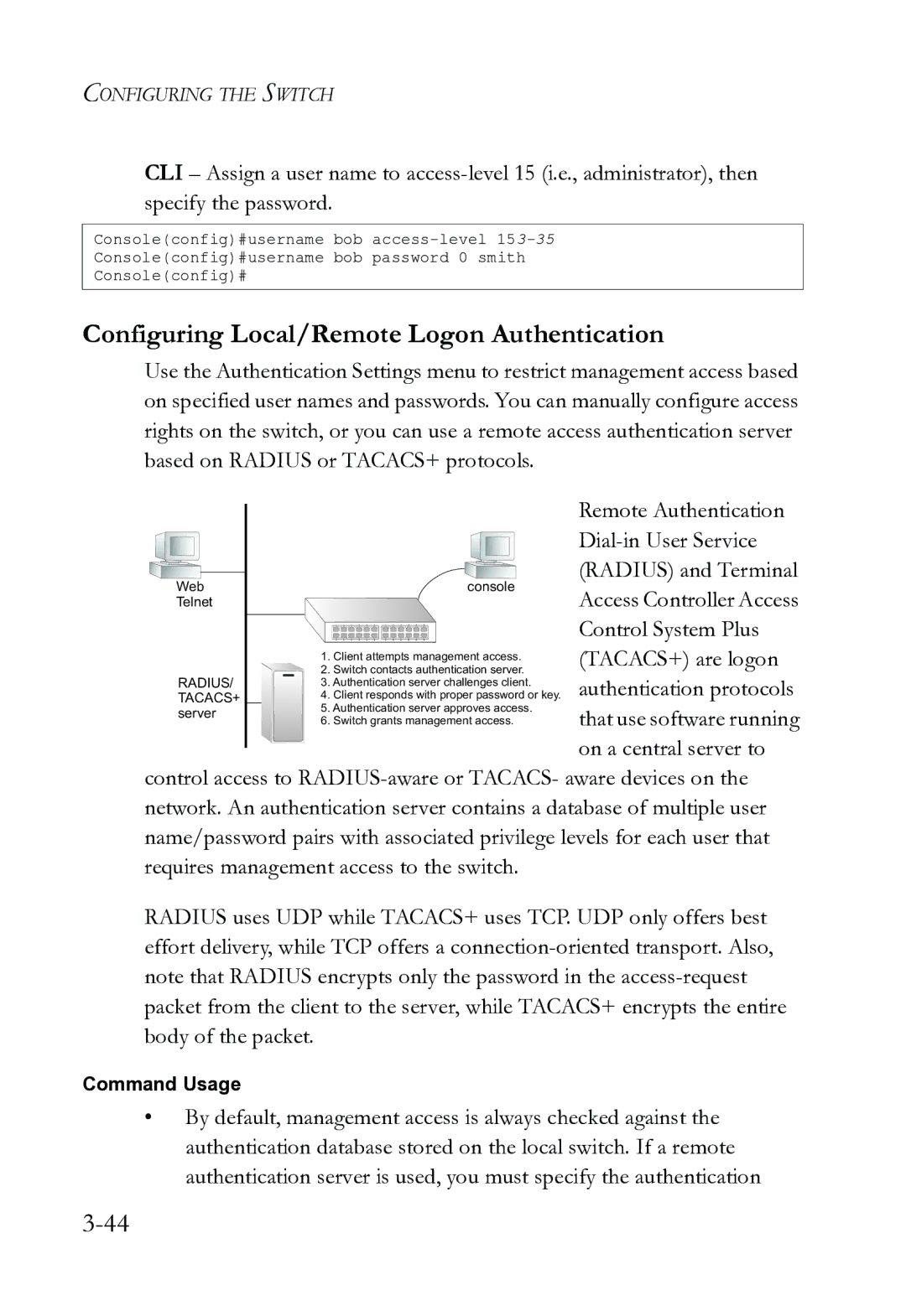 SMC Networks SMC8612XL3 F 1.0.1.3 manual Configuring Local/Remote Logon Authentication 