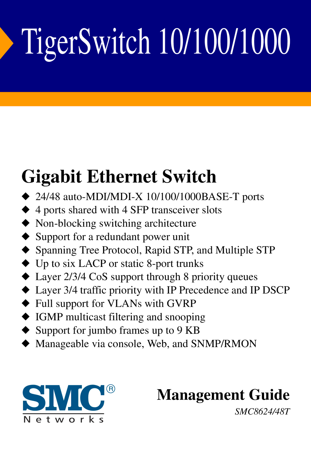 SMC Networks SMC8624/48T manual TigerSwitch 10/100/1000 