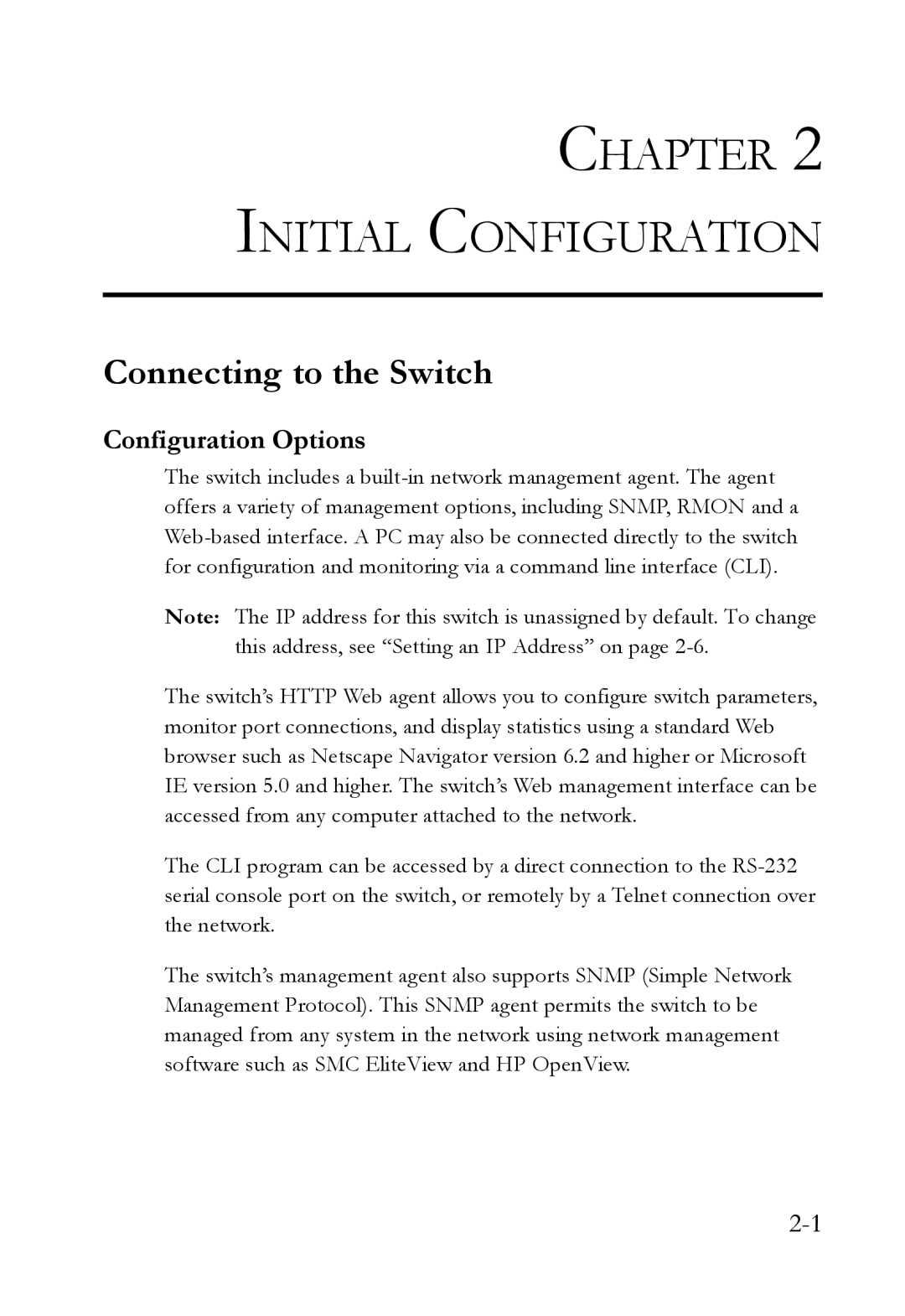 SMC Networks SMC8624/48T manual Connecting to the Switch, Configuration Options 