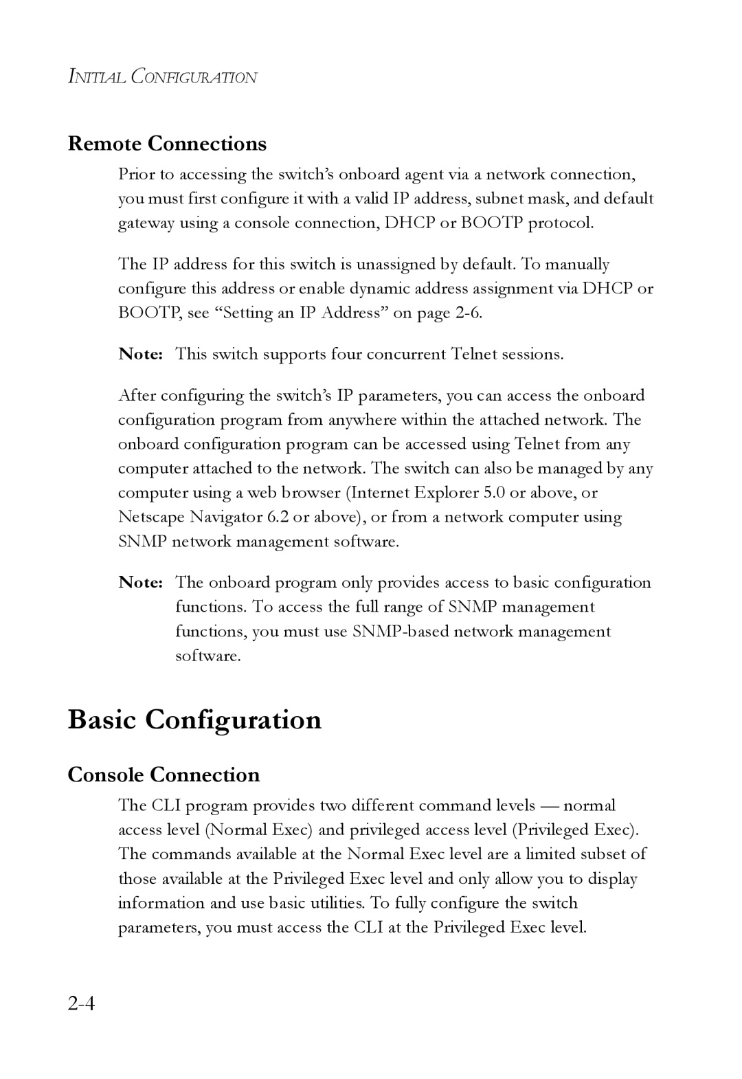 SMC Networks SMC8624/48T manual Basic Configuration, Remote Connections, Console Connection 