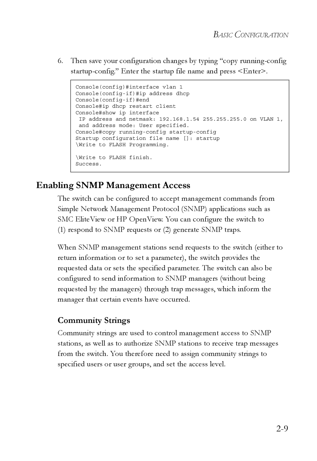 SMC Networks SMC8624/48T manual Enabling Snmp Management Access, Community Strings 