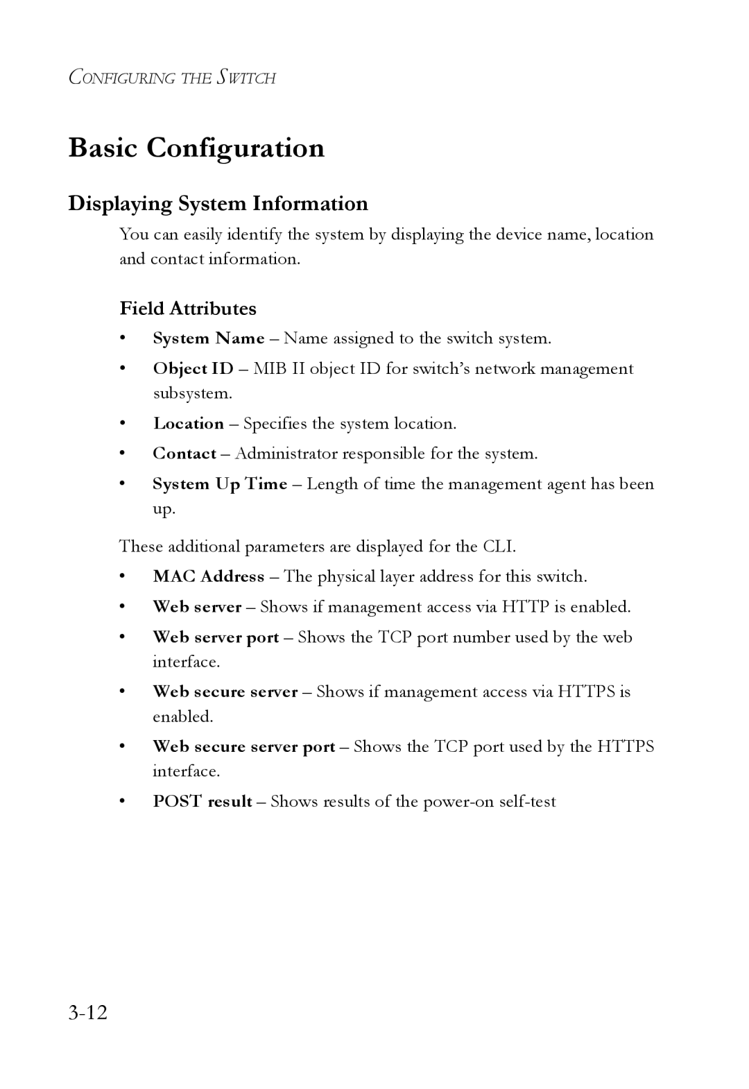 SMC Networks SMC8624/48T manual Displaying System Information, Field Attributes 