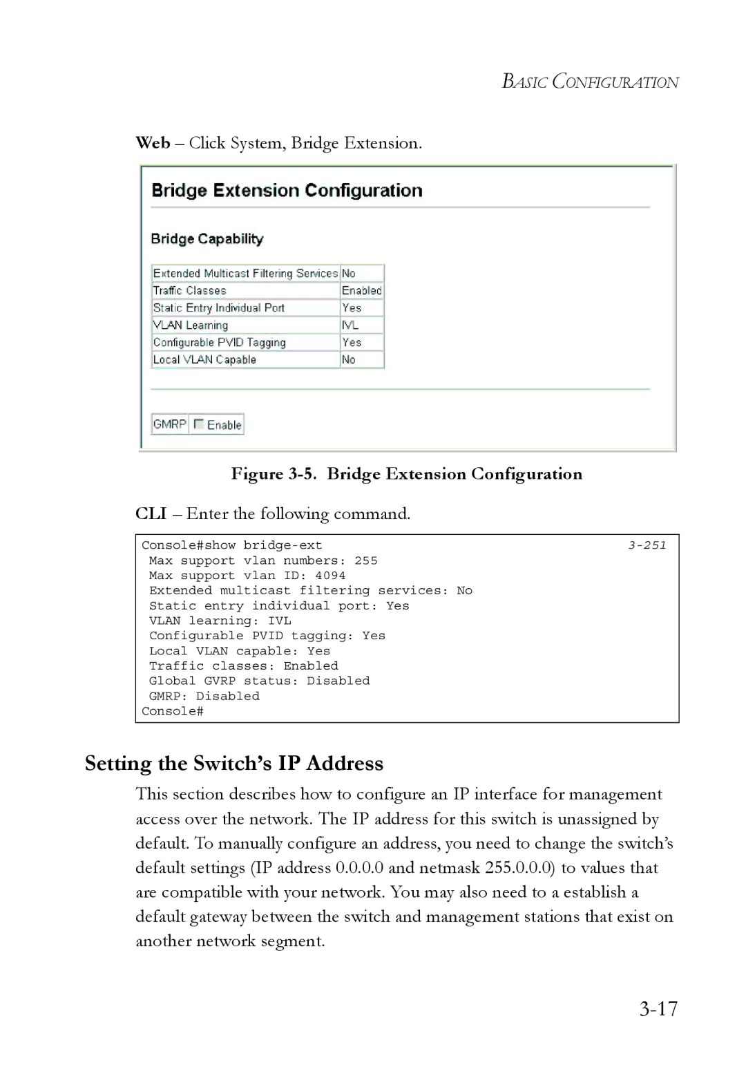 SMC Networks SMC8624/48T manual Setting the Switch’s IP Address, Web Click System, Bridge Extension 