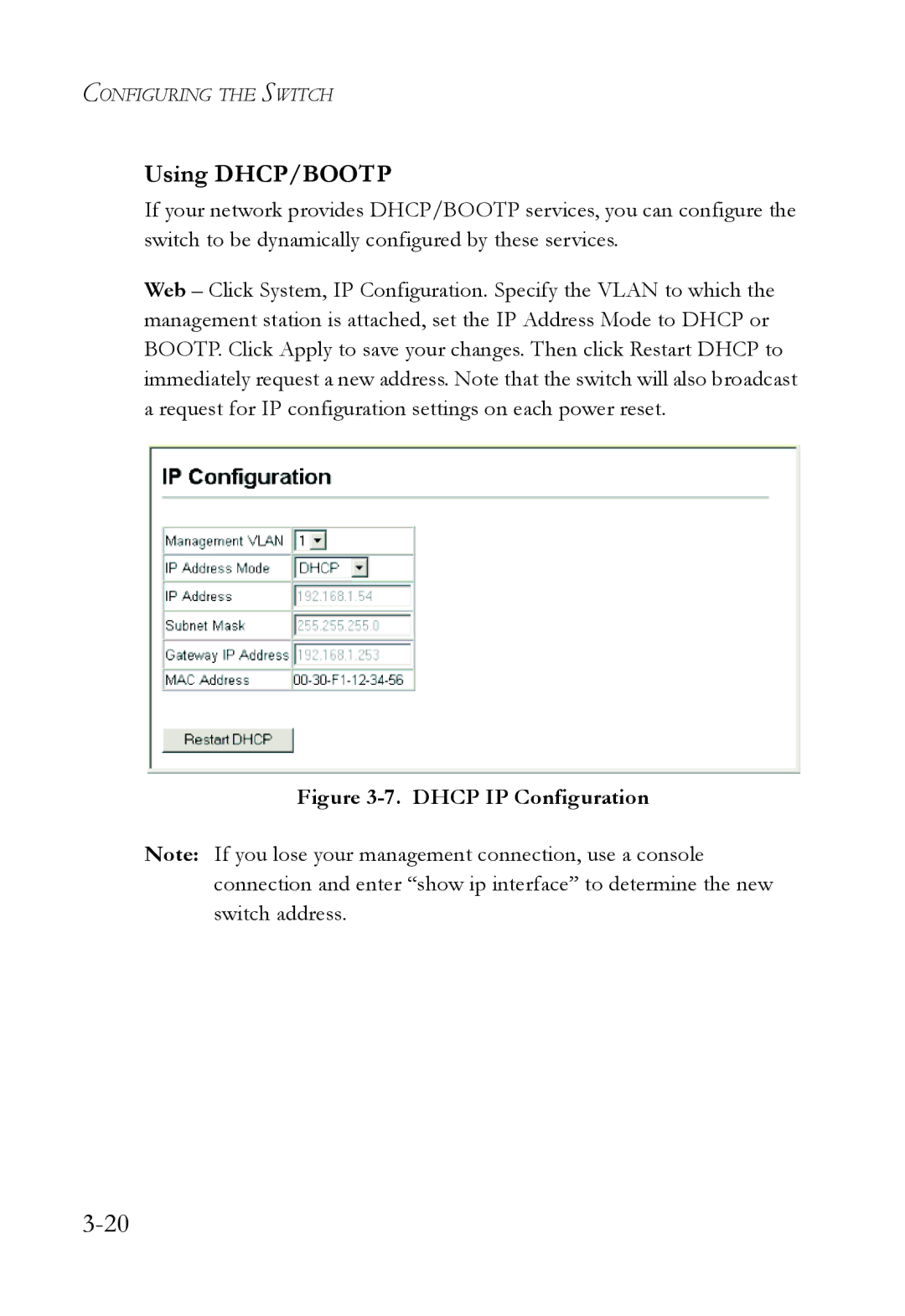 SMC Networks SMC8624/48T manual Using DHCP/BOOTP, Dhcp IP Configuration 