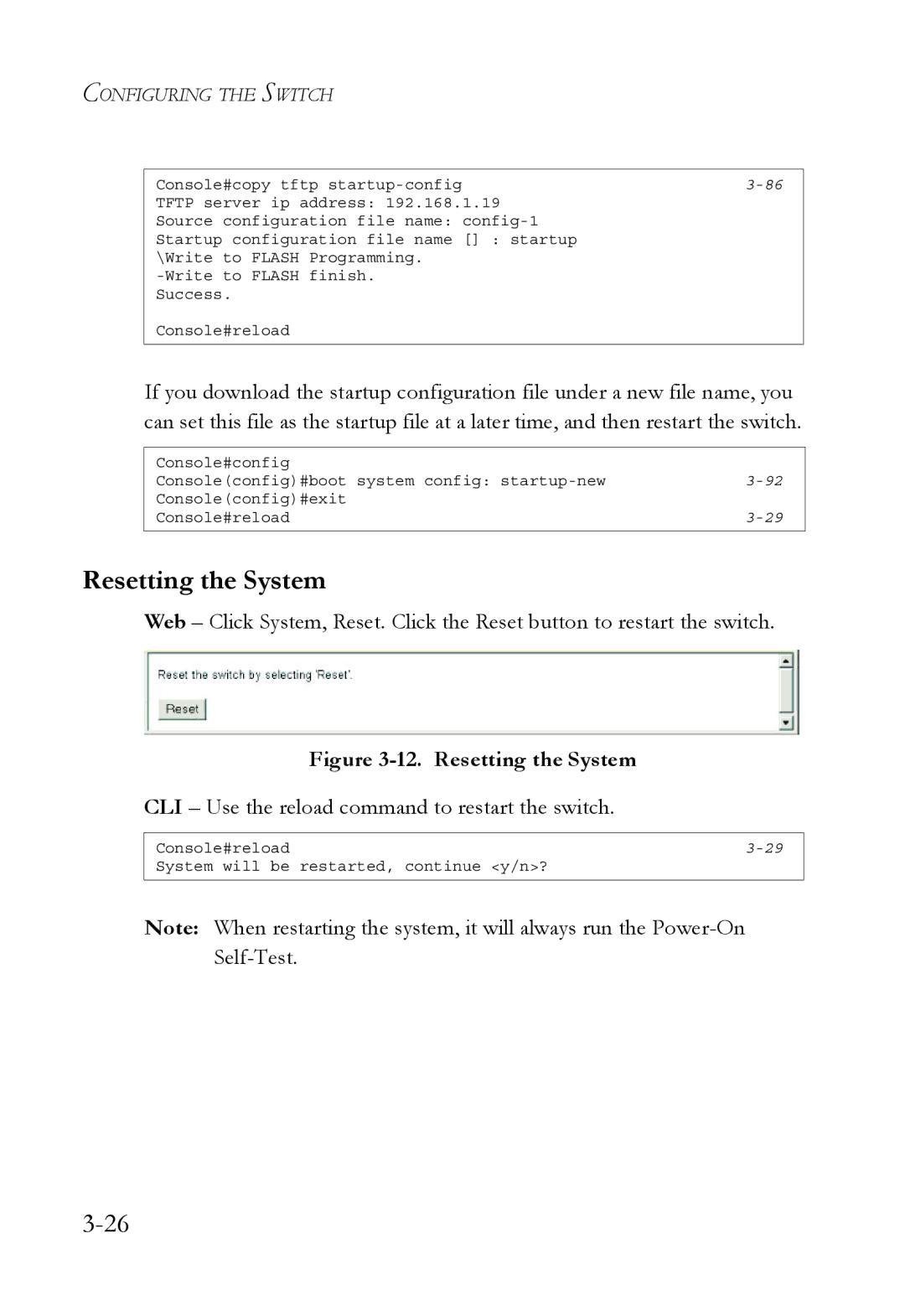 SMC Networks SMC8624/48T manual Resetting the System, CLI Use the reload command to restart the switch 