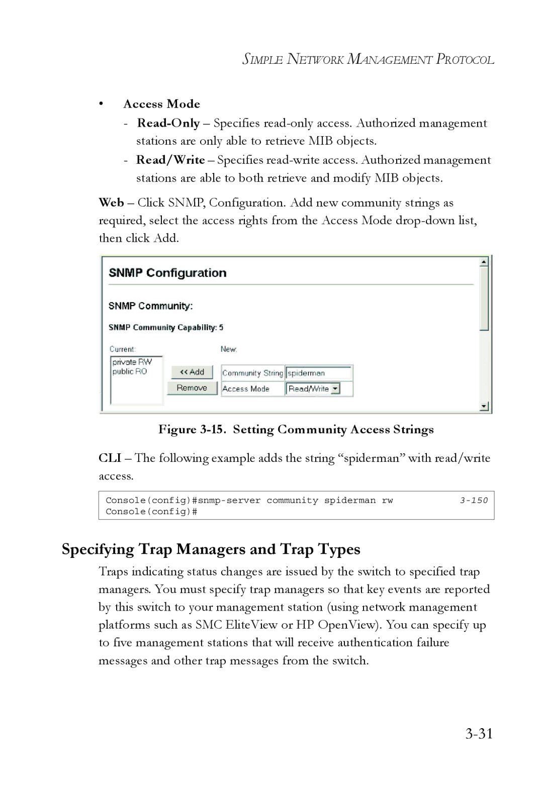 SMC Networks SMC8624/48T manual Specifying Trap Managers and Trap Types, Access Mode 