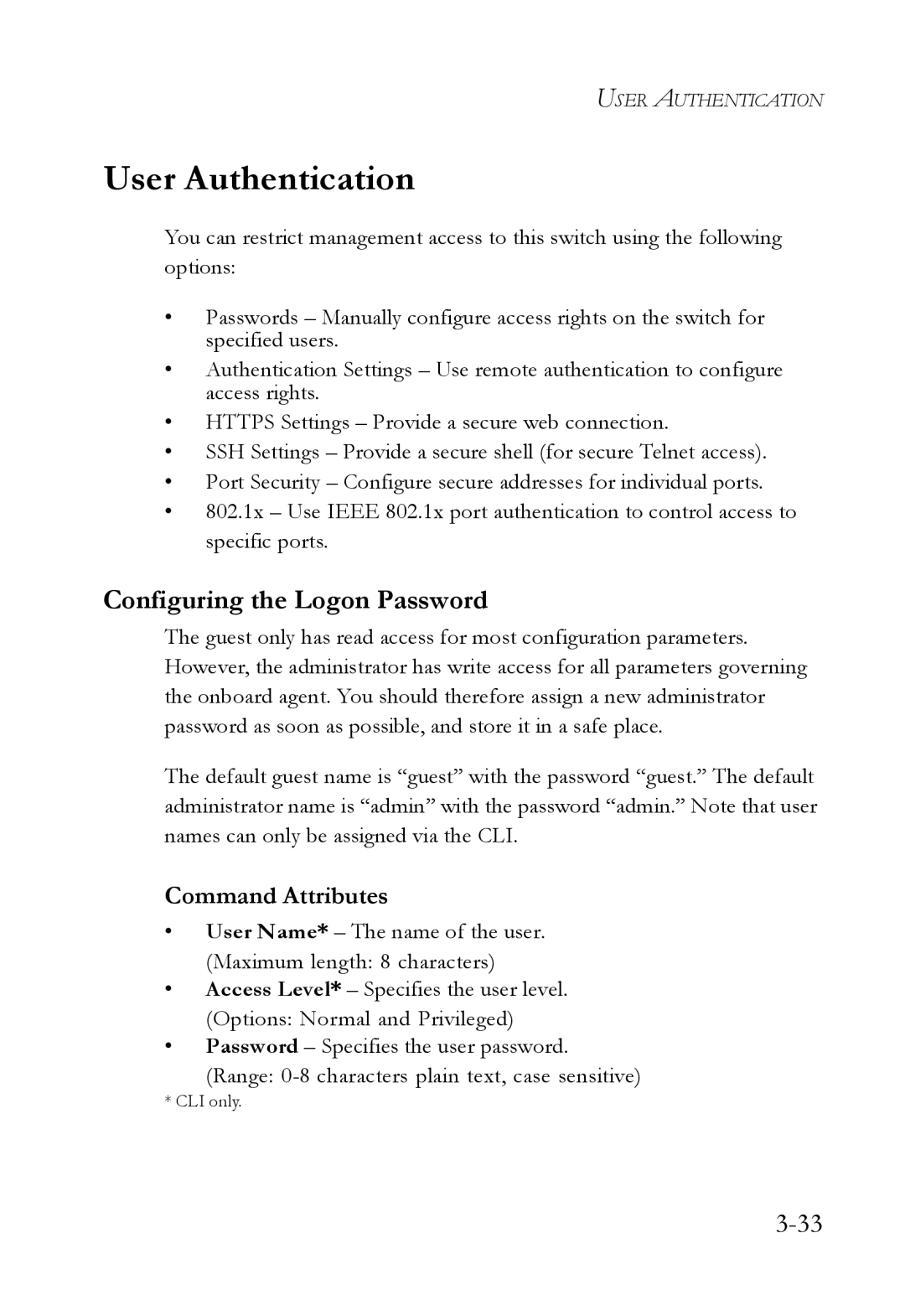 SMC Networks SMC8624/48T manual User Authentication, Configuring the Logon Password 