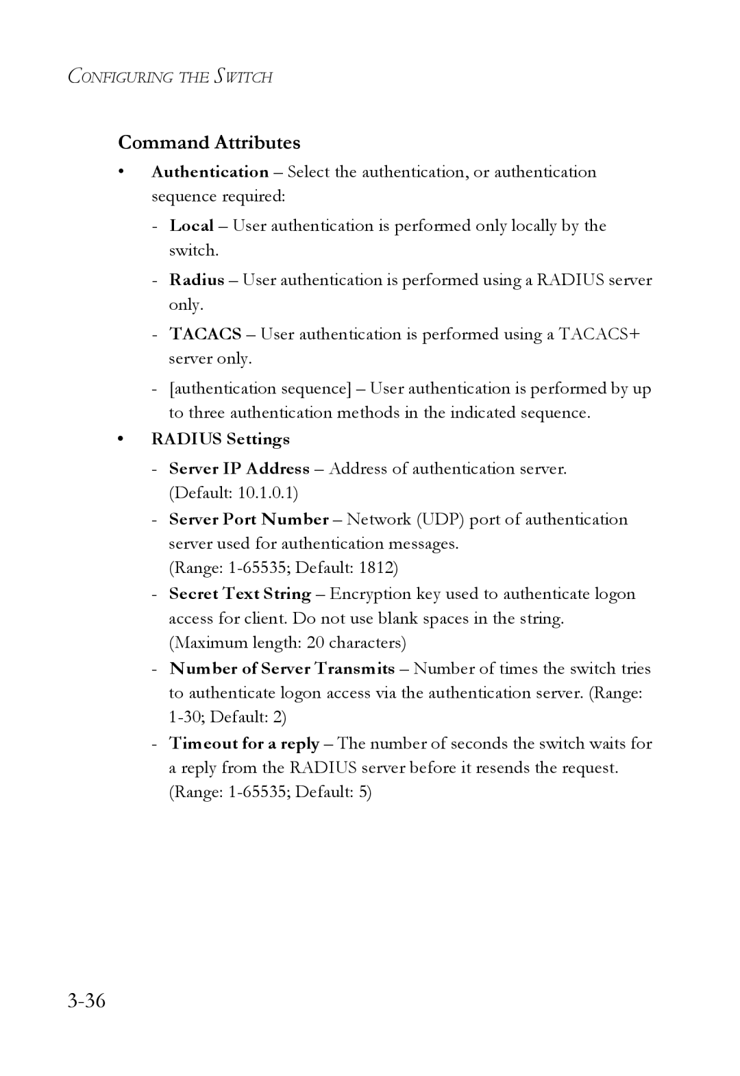 SMC Networks SMC8624/48T manual Command Attributes, Radius Settings 