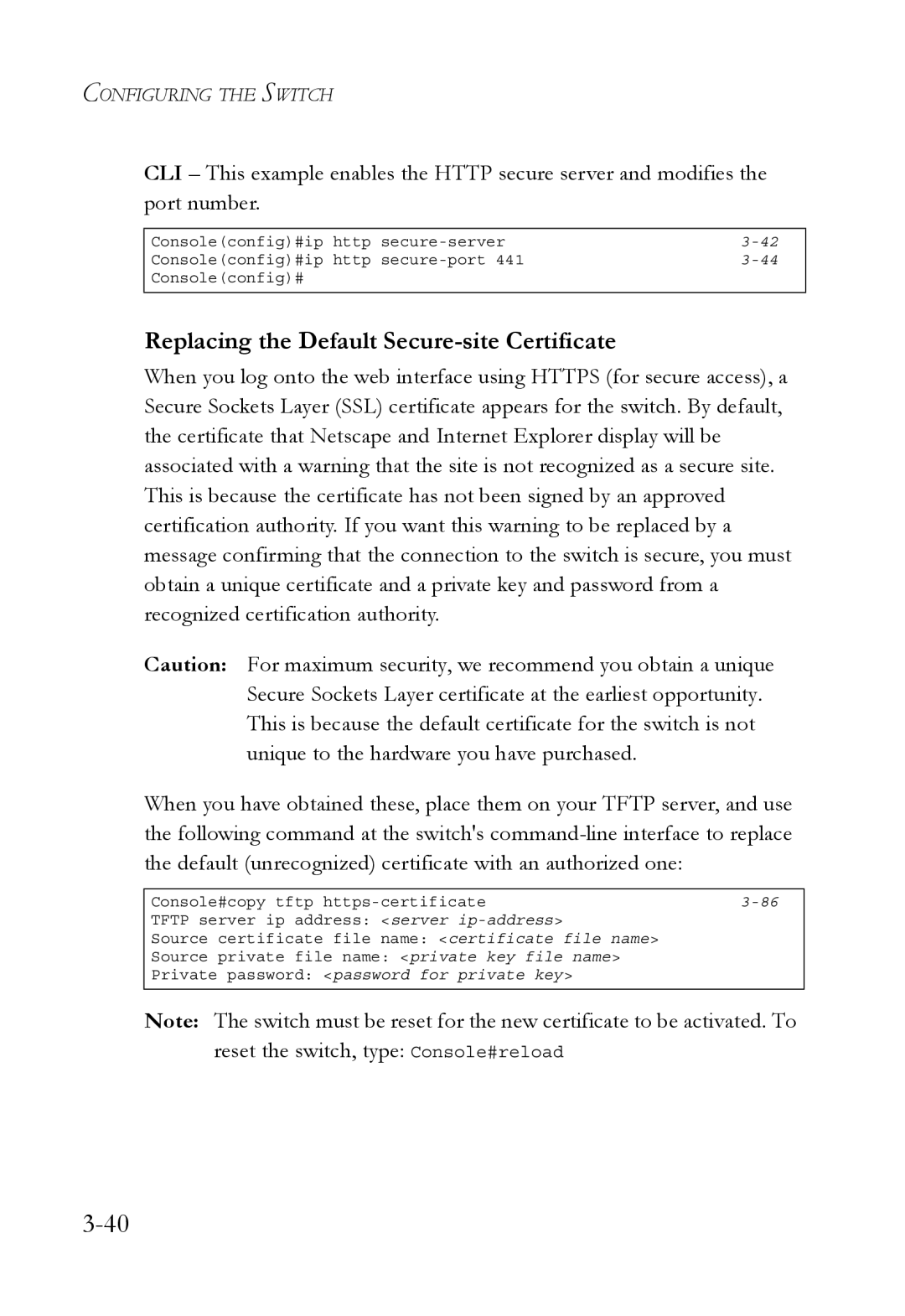 SMC Networks SMC8624/48T manual Replacing the Default Secure-site Certificate 