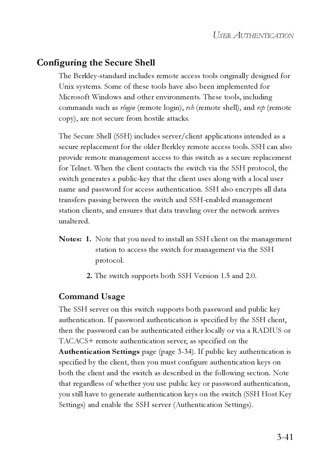 SMC Networks SMC8624/48T manual Configuring the Secure Shell, Command Usage 