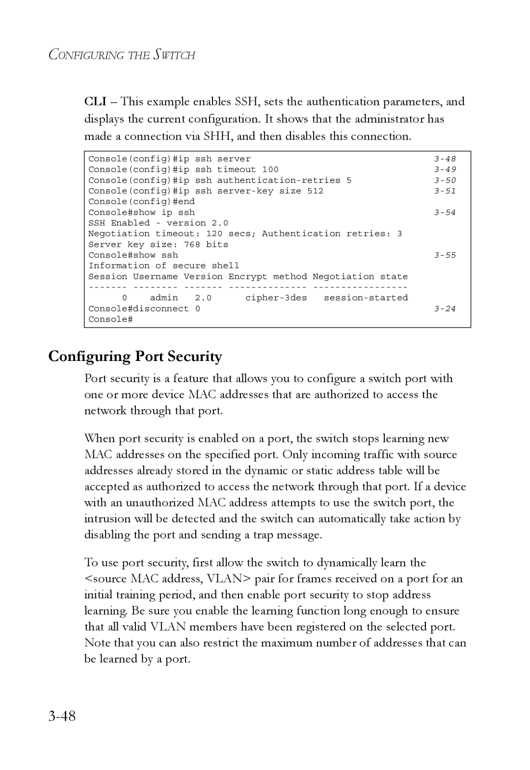 SMC Networks SMC8624/48T manual Configuring Port Security 