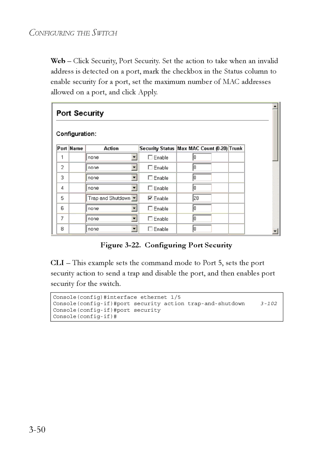 SMC Networks SMC8624/48T manual Configuring Port Security 