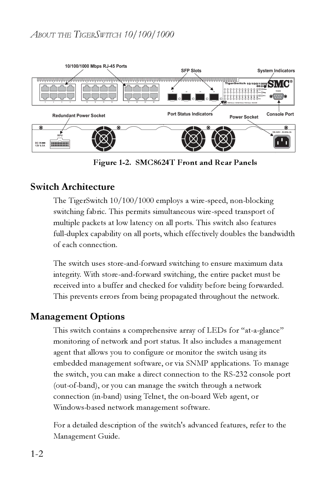 SMC Networks SMC8624T manual Switch Architecture, Management Options 