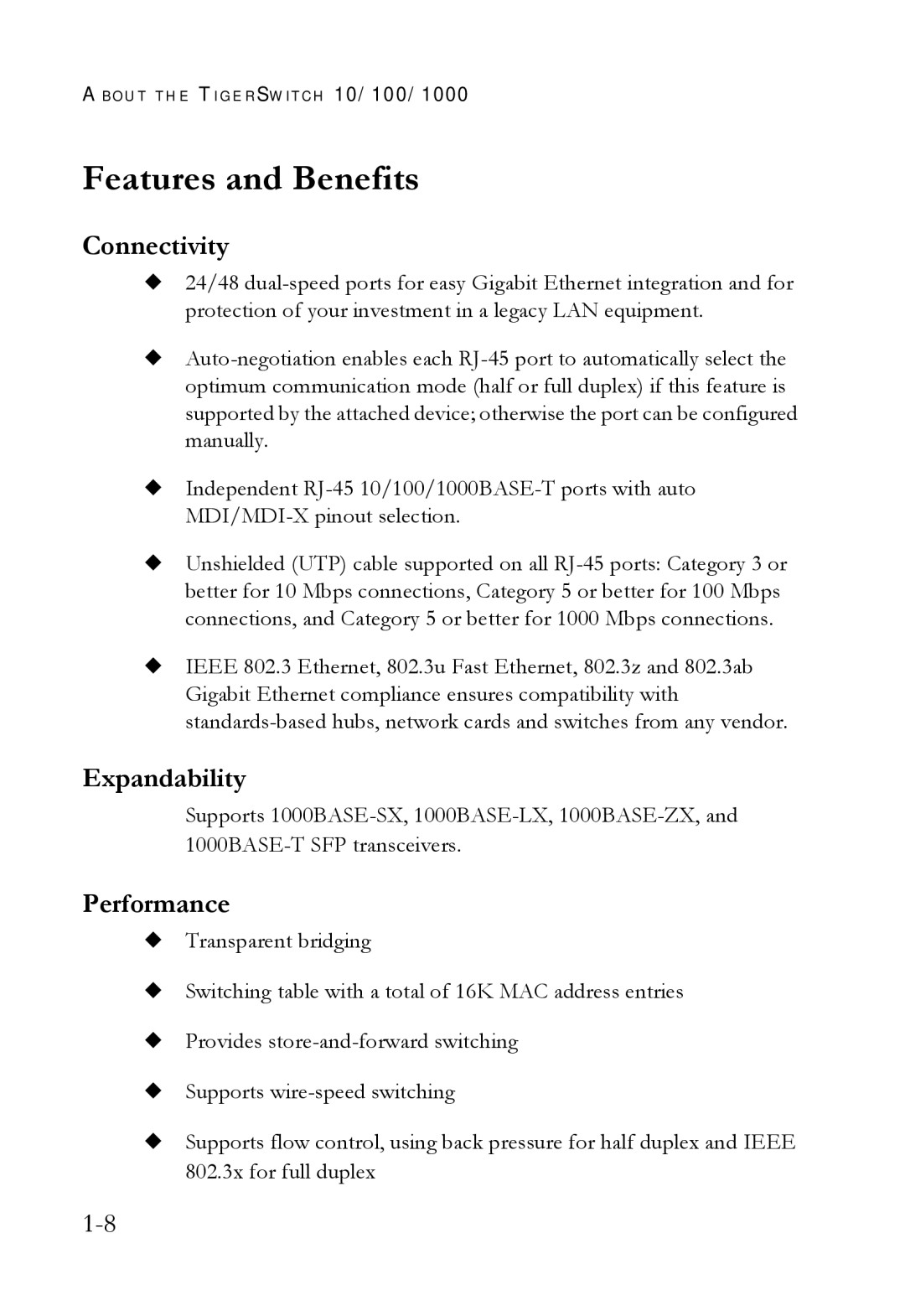 SMC Networks SMC8624T manual Features and Benefits, Connectivity, Expandability, Performance 