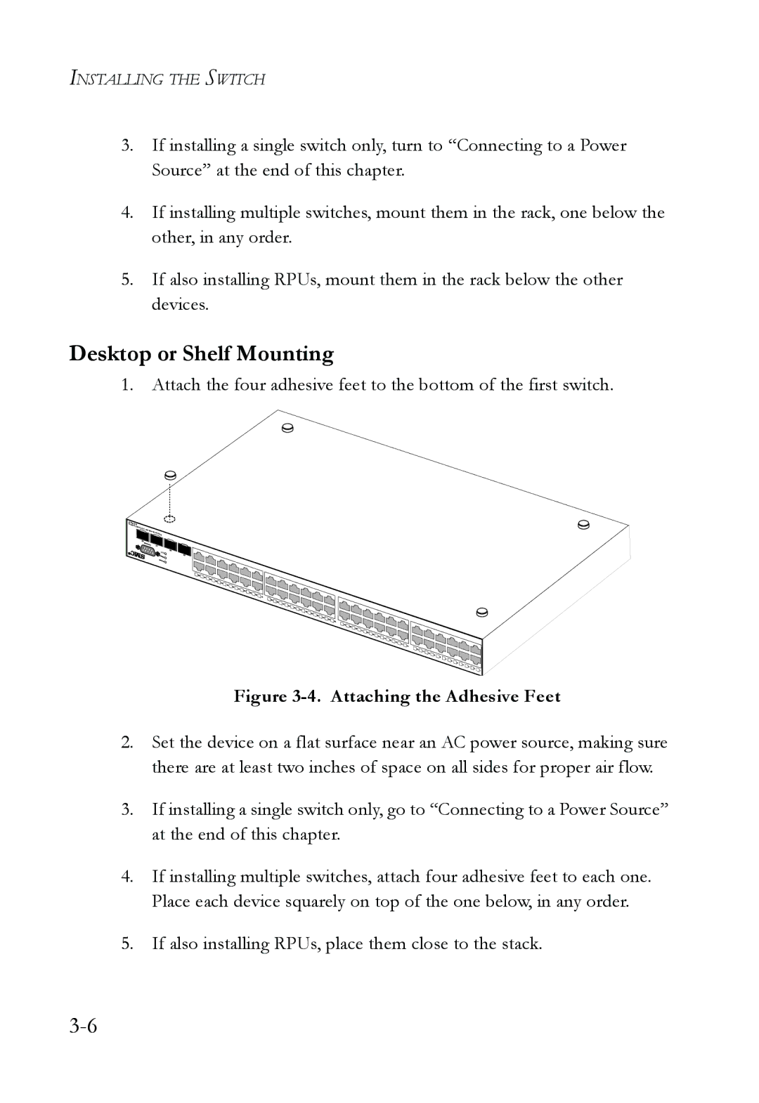 SMC Networks SMC8624T manual Desktop or Shelf Mounting, Attaching the Adhesive Feet 