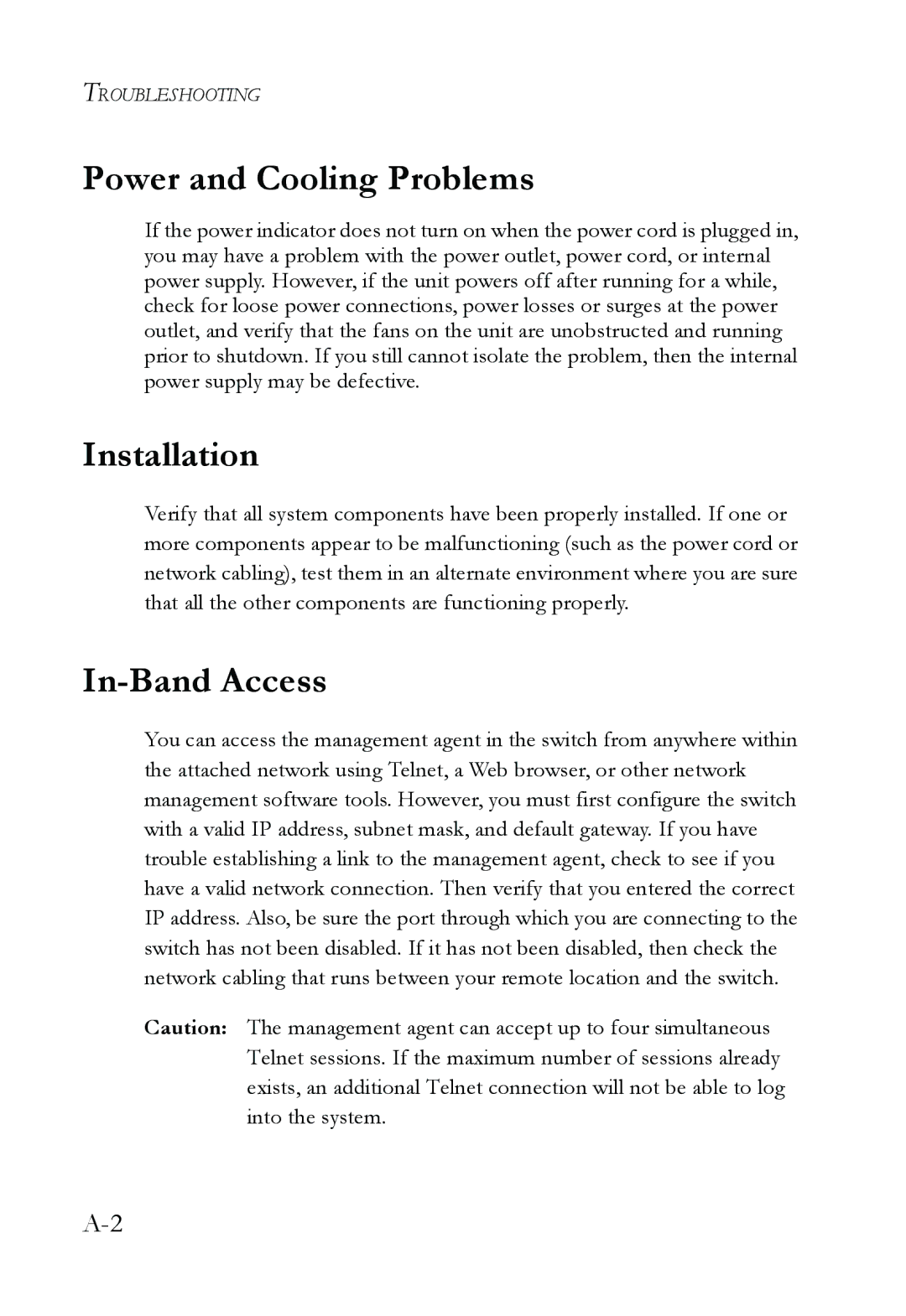 SMC Networks SMC8624T manual Power and Cooling Problems, Installation, In-Band Access 