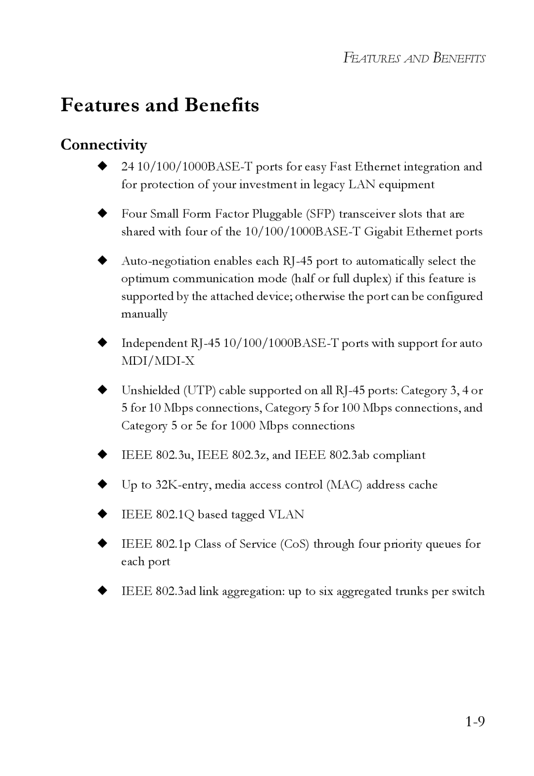 SMC Networks SMC8624T manual Features and Benefits, Connectivity 