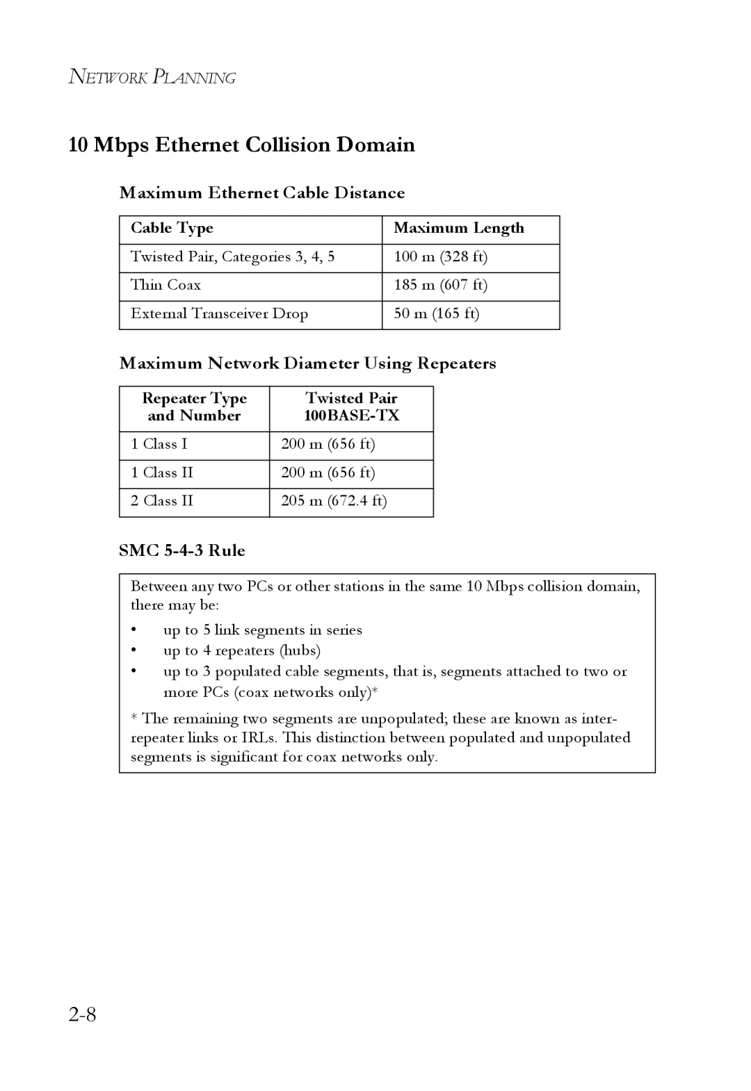 SMC Networks SMC8624T manual Mbps Ethernet Collision Domain, Maximum Ethernet Cable Distance, SMC 5-4-3 Rule 