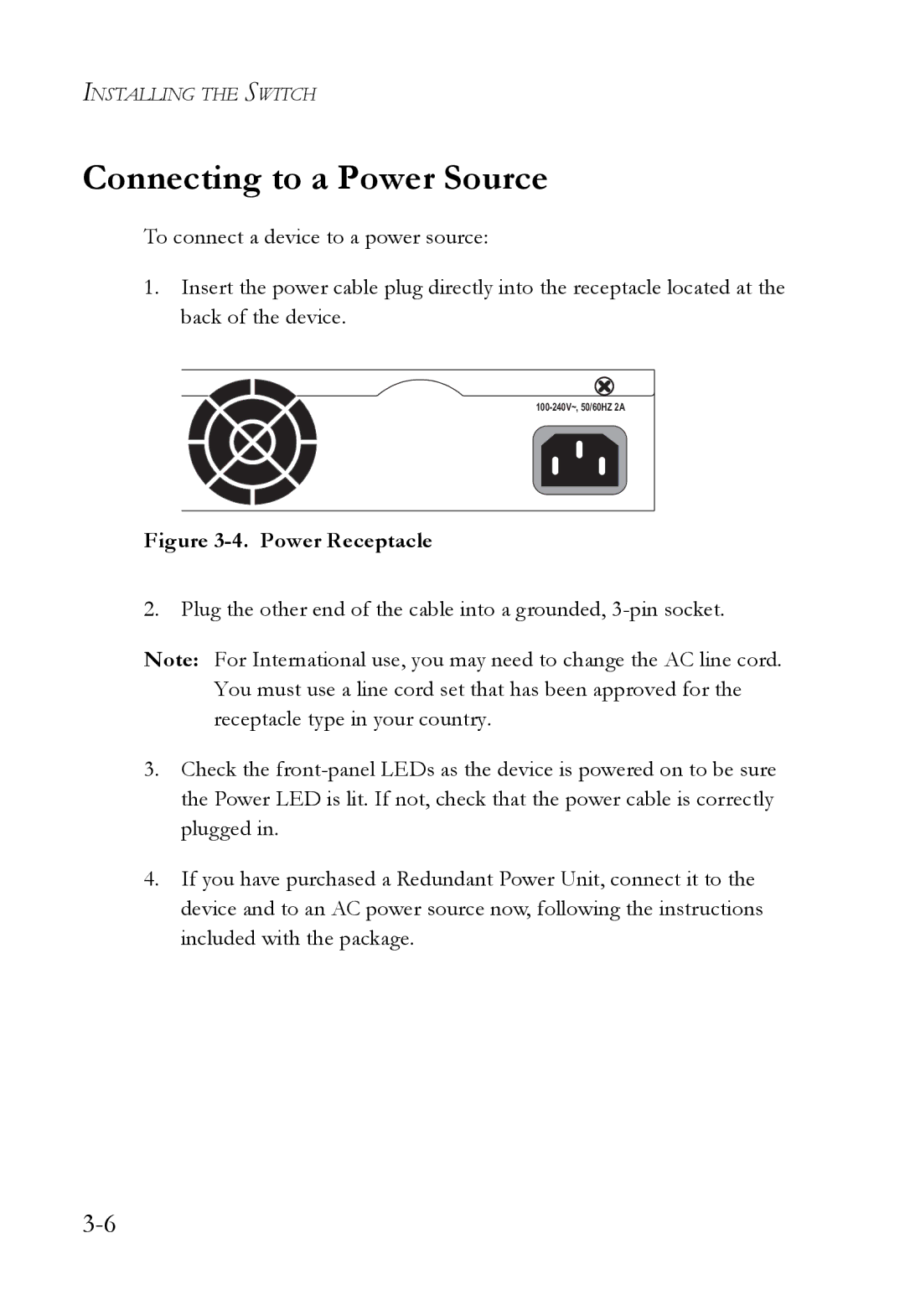 SMC Networks SMC8624T manual Connecting to a Power Source, Power Receptacle 