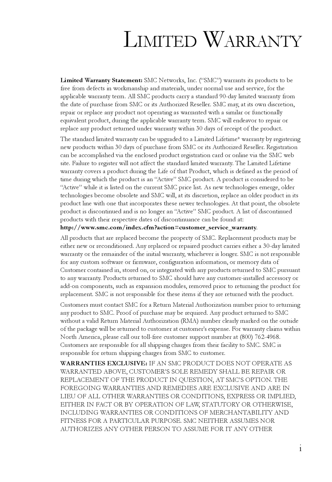 SMC Networks SMC8624T manual Limited Warranty 