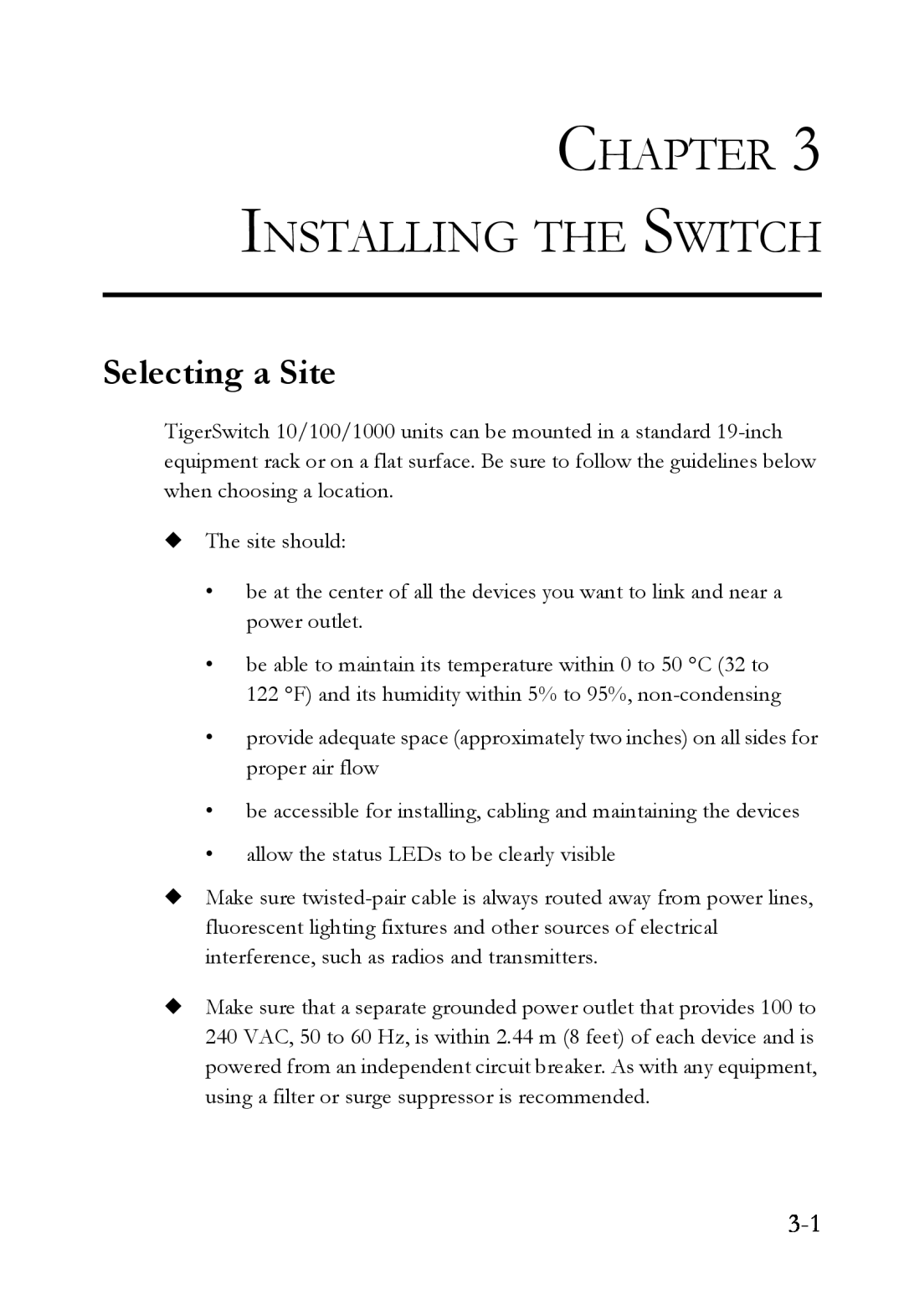 SMC Networks SMC8624T manual Selecting a Site, Installing The Switch 