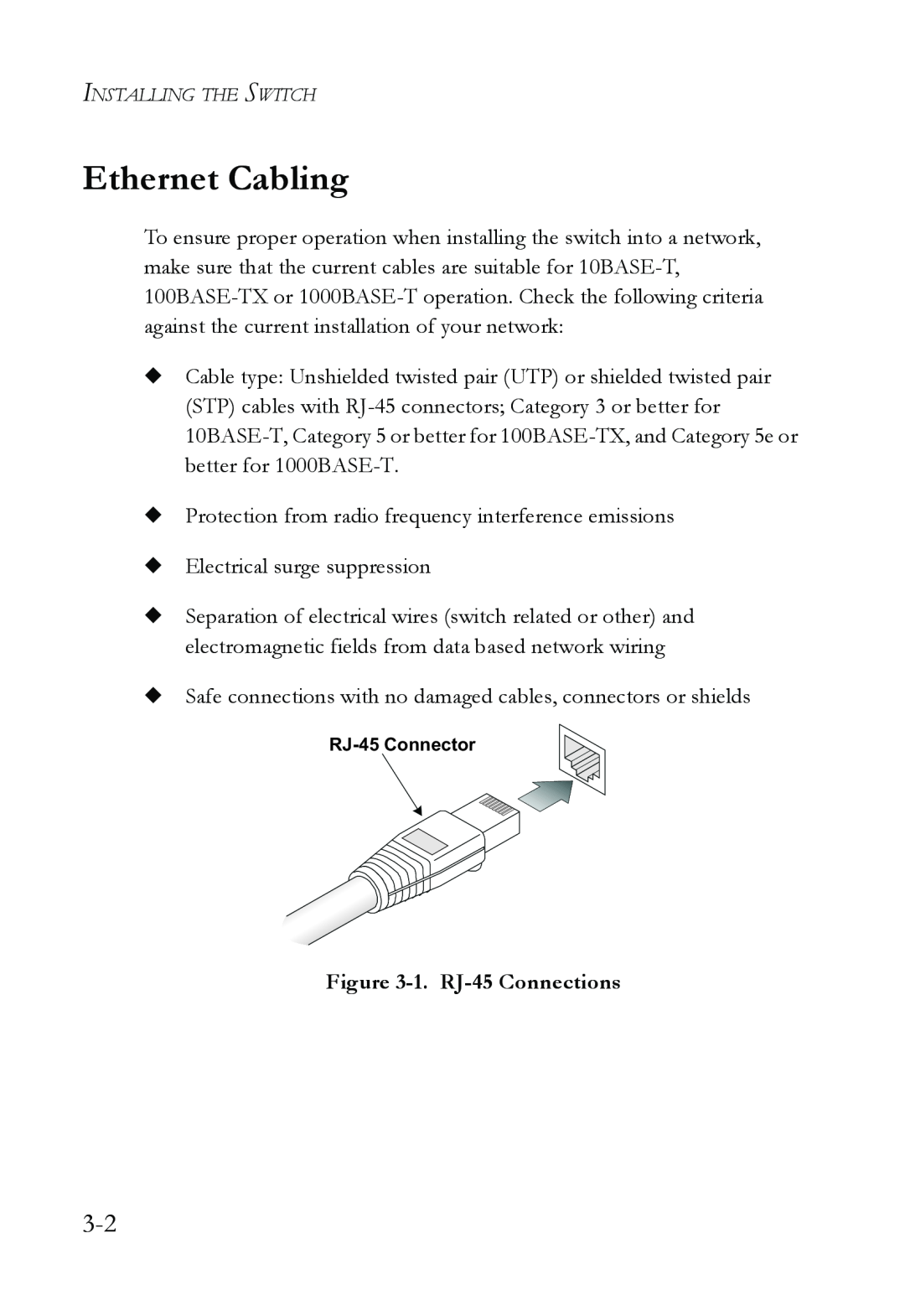 SMC Networks SMC8624T manual Ethernet Cabling, 1. RJ-45 Connections 
