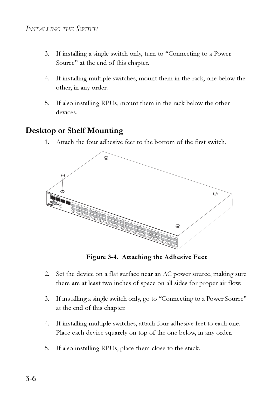 SMC Networks SMC8624T manual Desktop or Shelf Mounting, 4. Attaching the Adhesive Feet 
