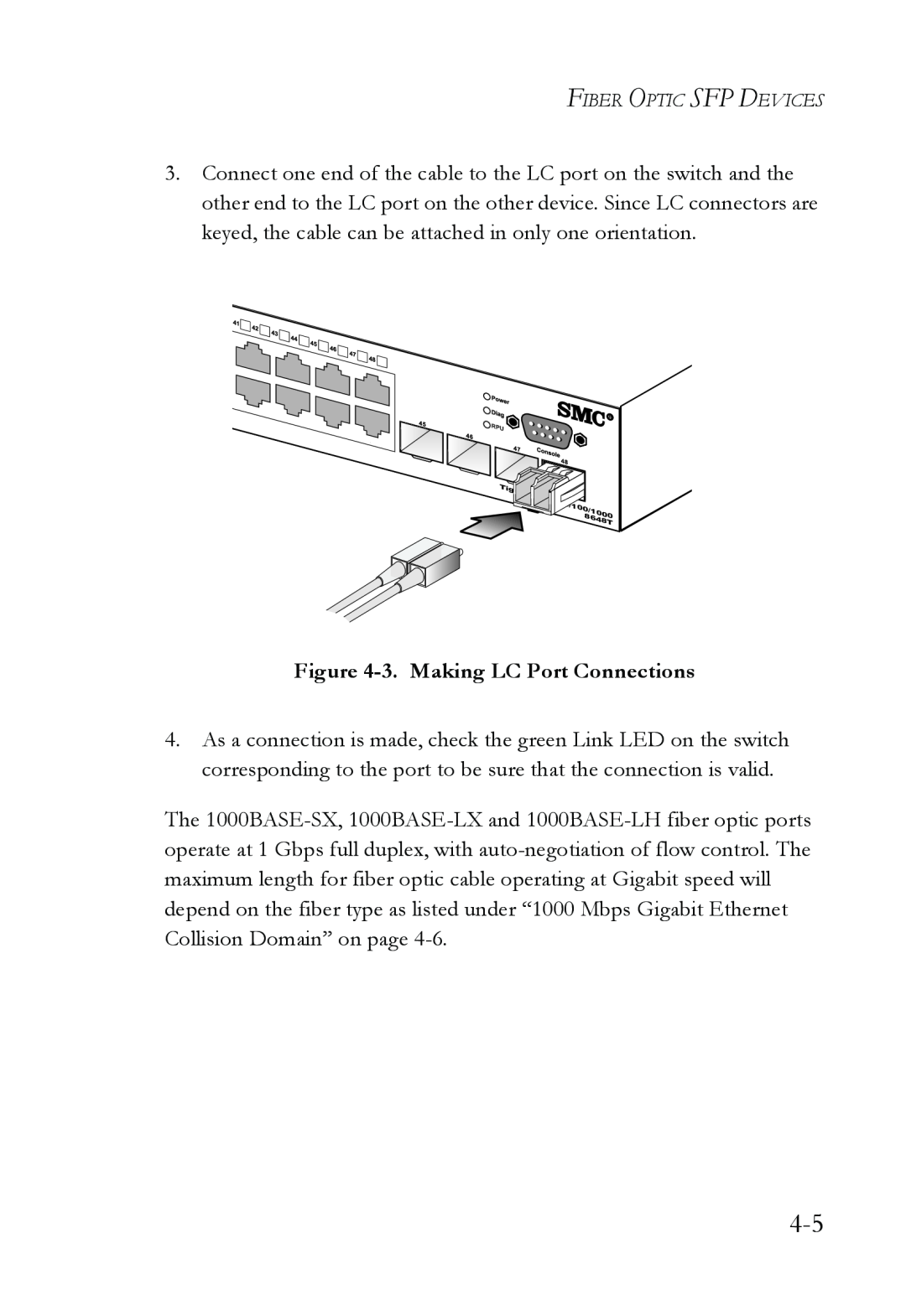 SMC Networks SMC8624T manual 3. Making LC Port Connections, Fiber Optic Sfp Devices 
