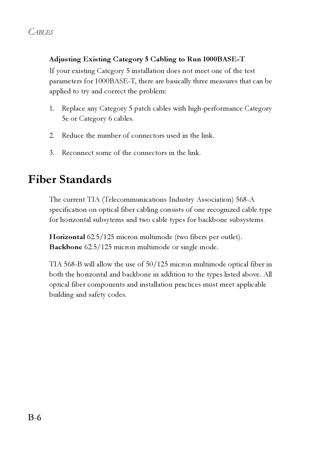 SMC Networks SMC8624T manual Fiber Standards, Adjusting Existing Category 5 Cabling to Run 1000BASE-T 