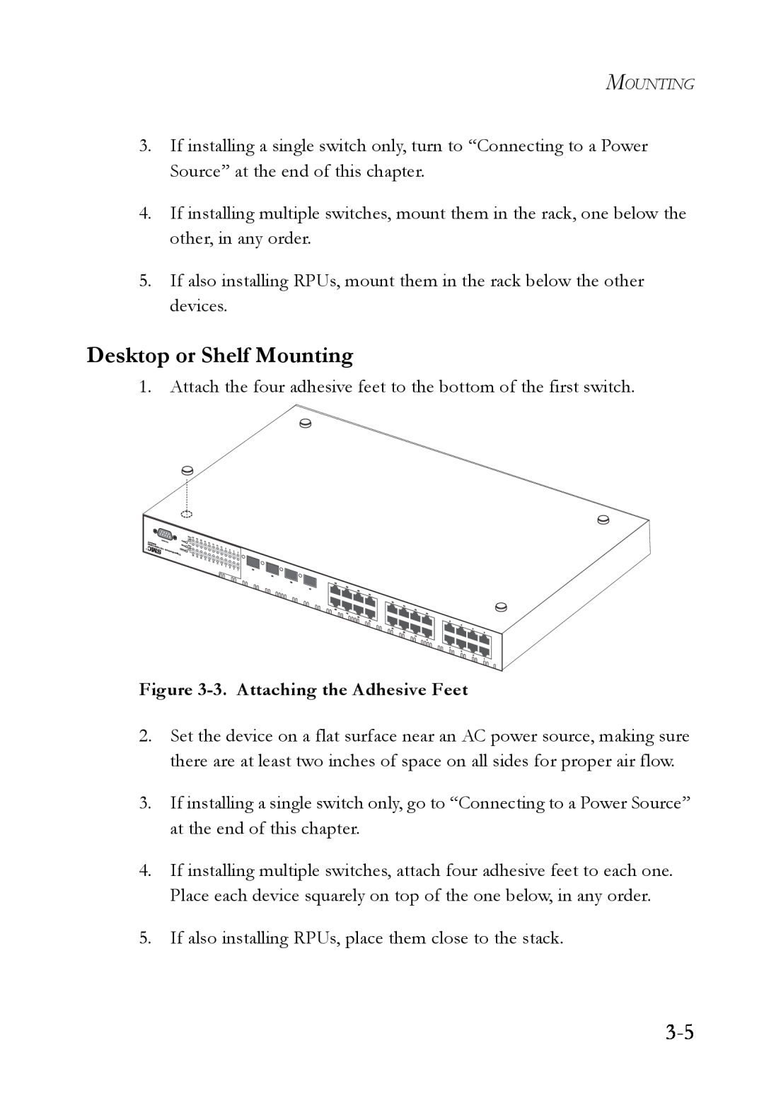 SMC Networks SMC8624T manual Desktop or Shelf Mounting, 3. Attaching the Adhesive Feet 