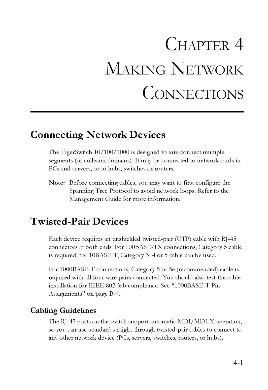 SMC Networks SMC8624T manual Chapter Making Network Connections, Connecting Network Devices, Twisted-Pair Devices 
