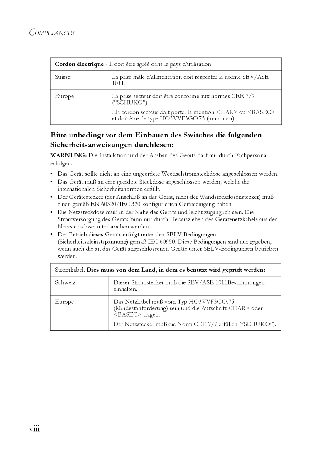 SMC Networks SMC8724ML3, SMC8748ML3 manual Viii, Schuko 