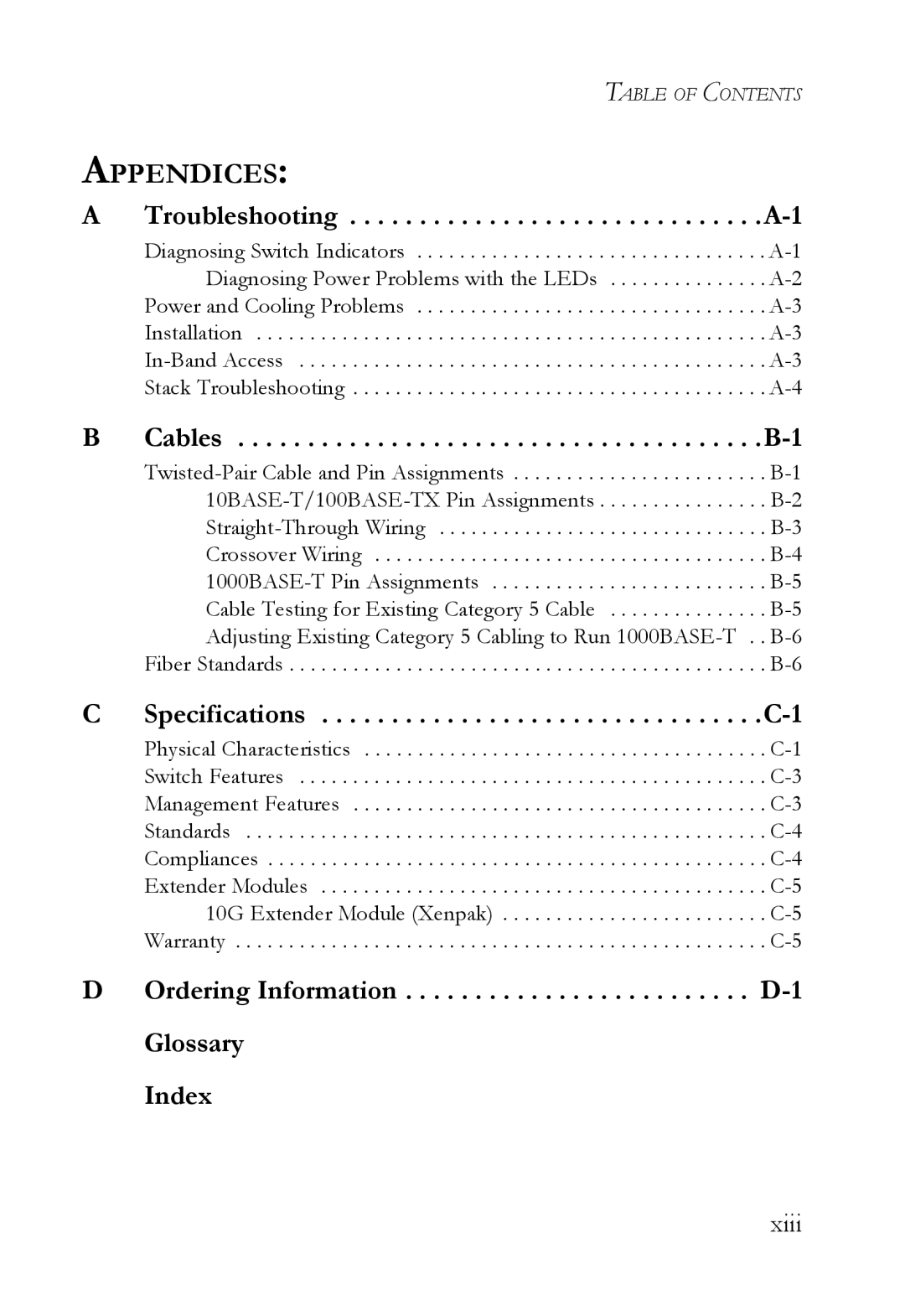 SMC Networks SMC8748ML3, SMC8724ML3 manual Appendices, Xiii 