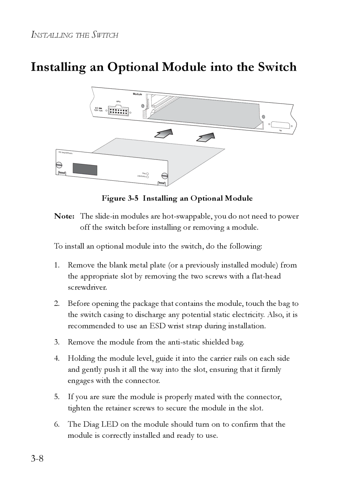 SMC Networks SMC8724ML3, SMC8748ML3 manual Installing an Optional Module into the Switch 