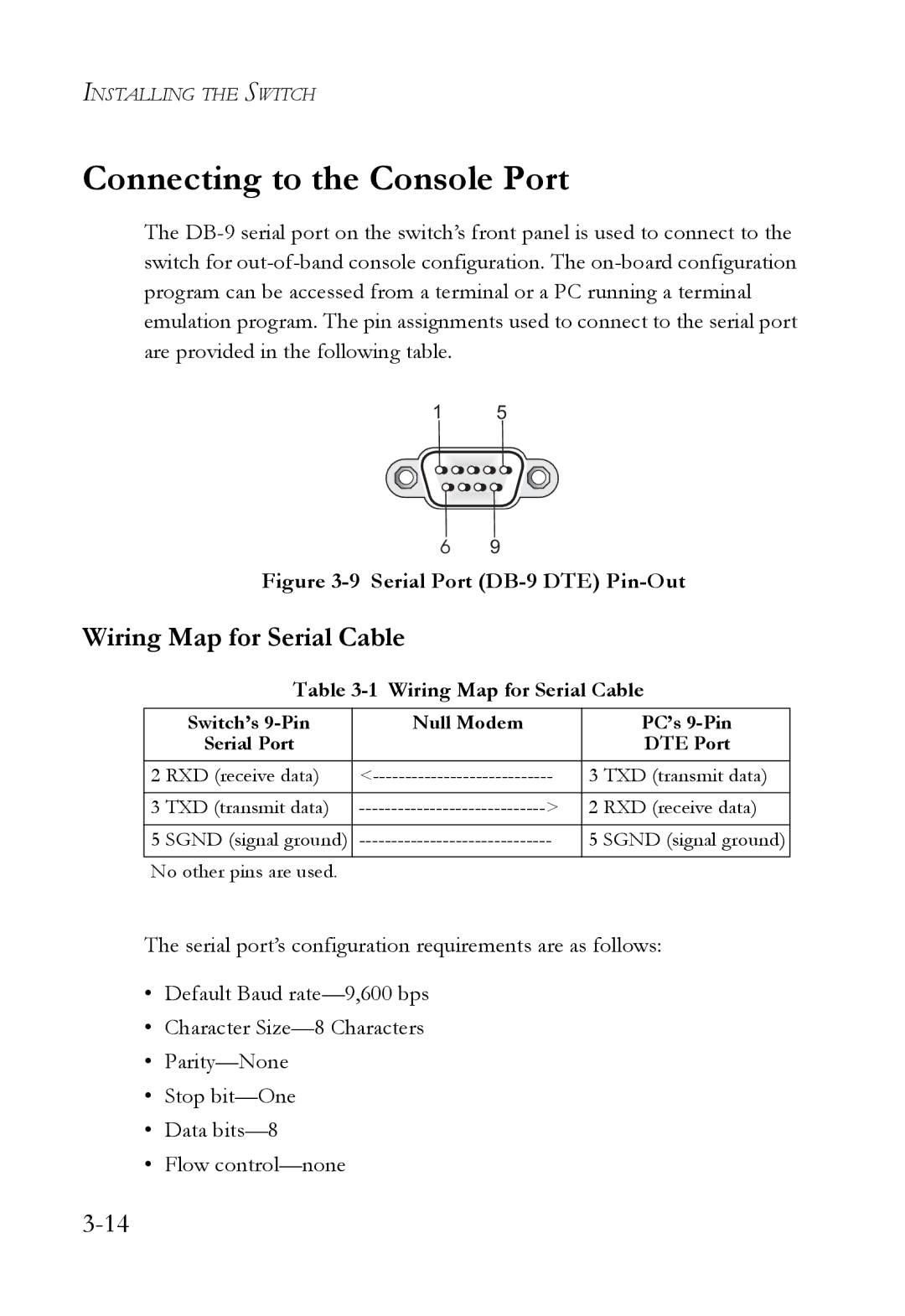 SMC Networks SMC8724ML3, SMC8748ML3 manual Connecting to the Console Port, Wiring Map for Serial Cable 