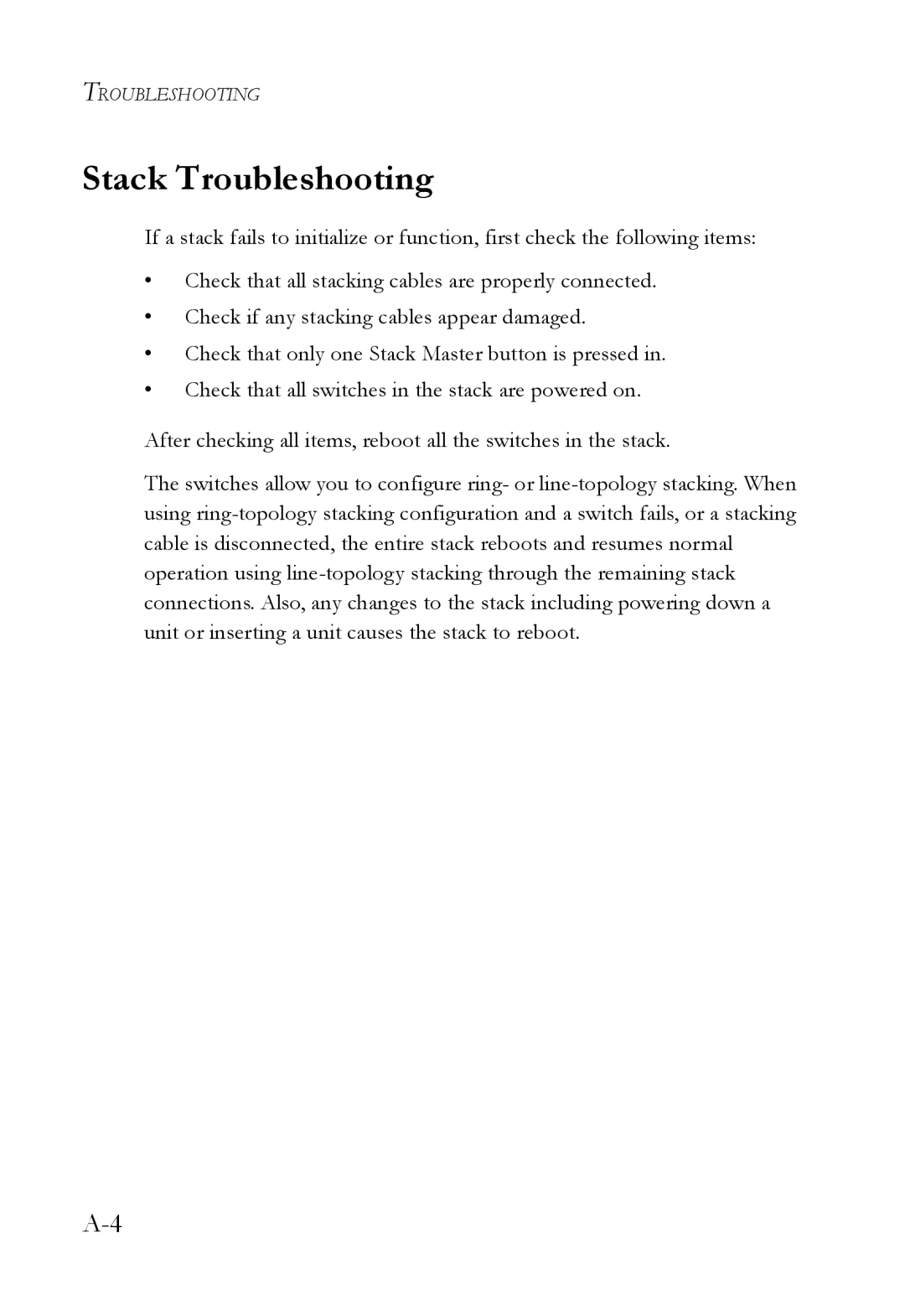 SMC Networks SMC8724ML3, SMC8748ML3 manual Stack Troubleshooting 