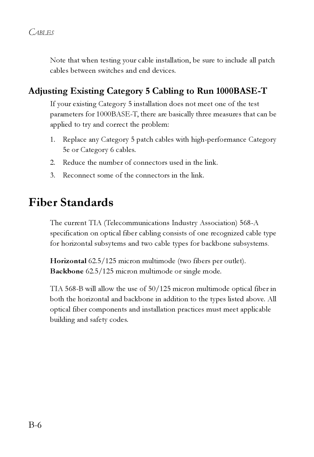 SMC Networks SMC8724ML3, SMC8748ML3 manual Fiber Standards, Adjusting Existing Category 5 Cabling to Run 1000BASE-T 