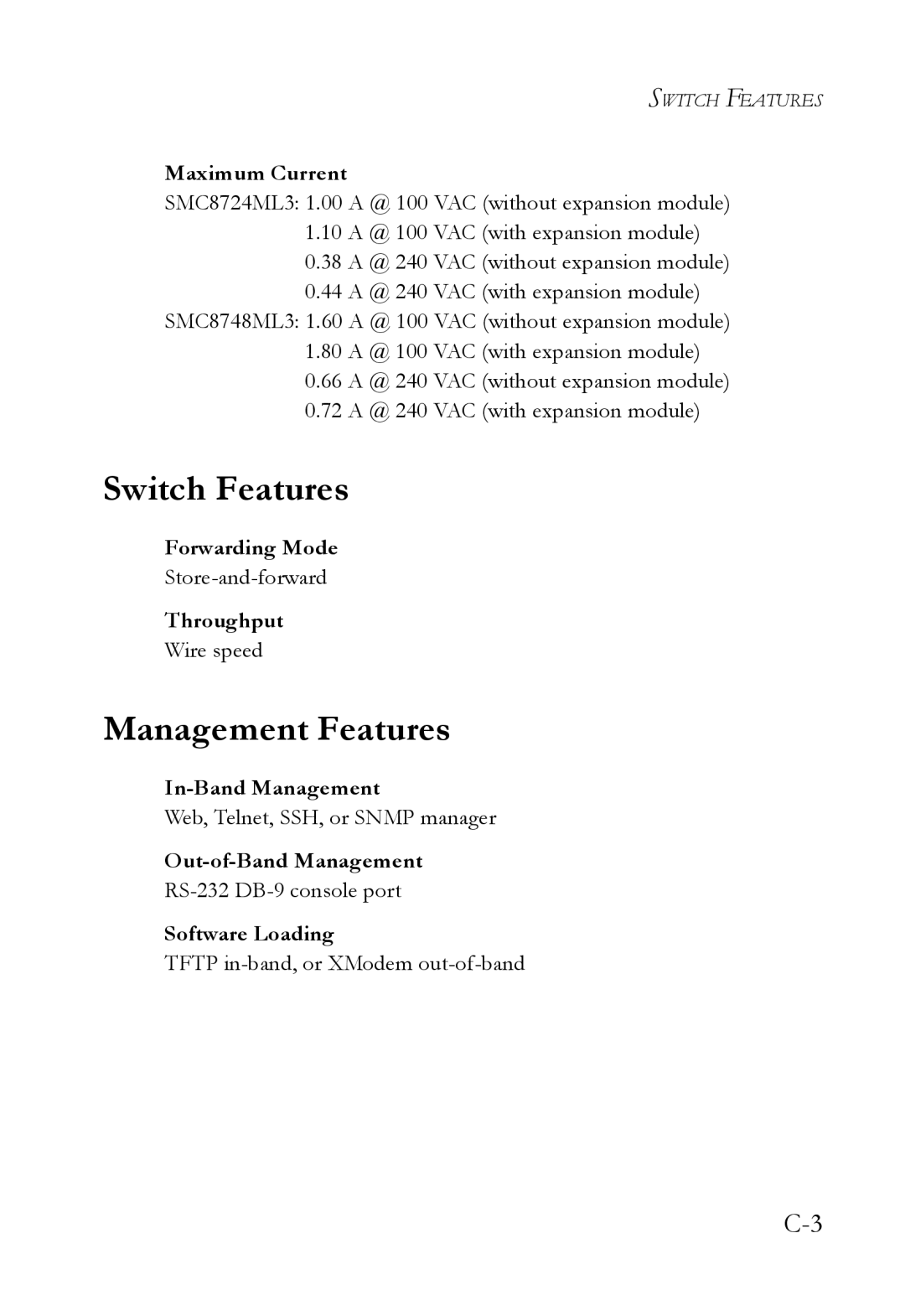 SMC Networks SMC8748ML3, SMC8724ML3 manual Switch Features, Management Features 